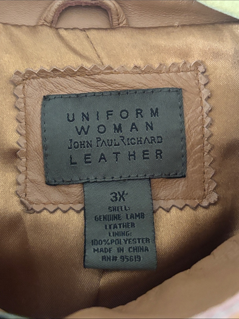 VINTAGE Women's Funnel Neck Leather Jacket - Warm Carmel SZ 3X - Picture 5 of 15